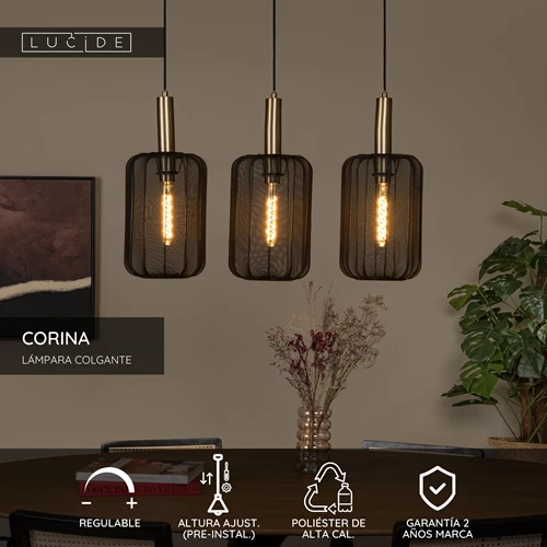 Lucide CORINA - Lámpara colgante - 3xE27 - Negro - USP